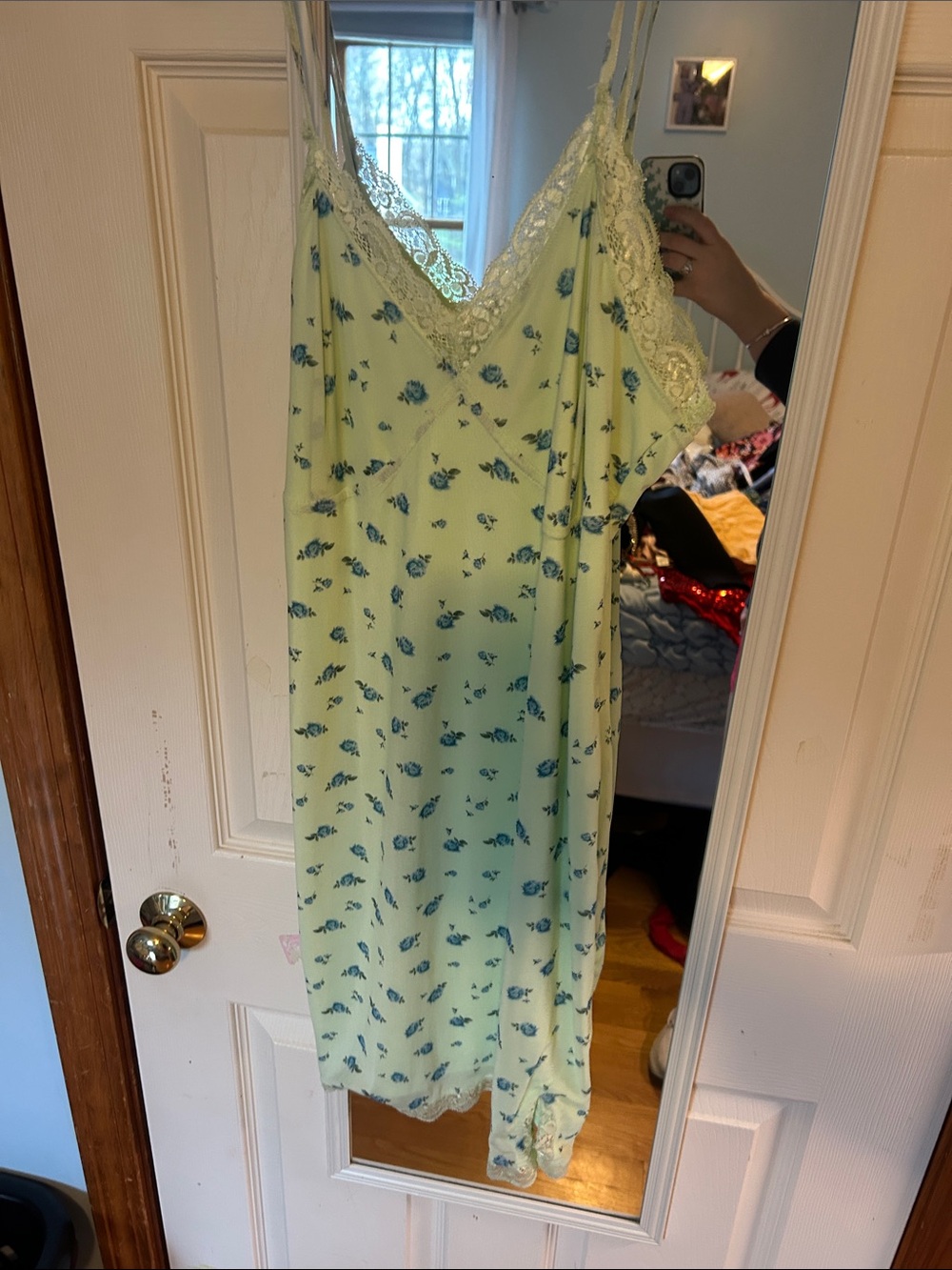wild fable Light Green Slip Dress with Blue Floral Print